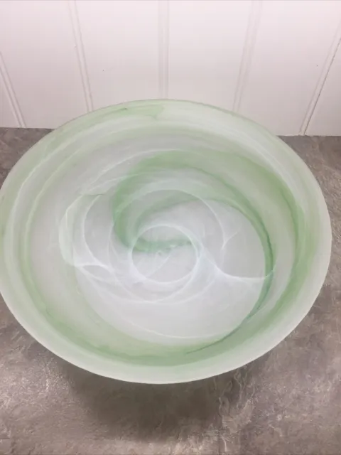 Large Italian Studio Glass Bowl 13 X 3.5” Green/ White Frosted