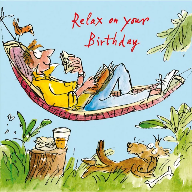 CARTE DE VŒUX joyeux anniversaire homme relaxant dans le jardin hamac par  Quentin Blake EUR 5,51 - PicClick FR