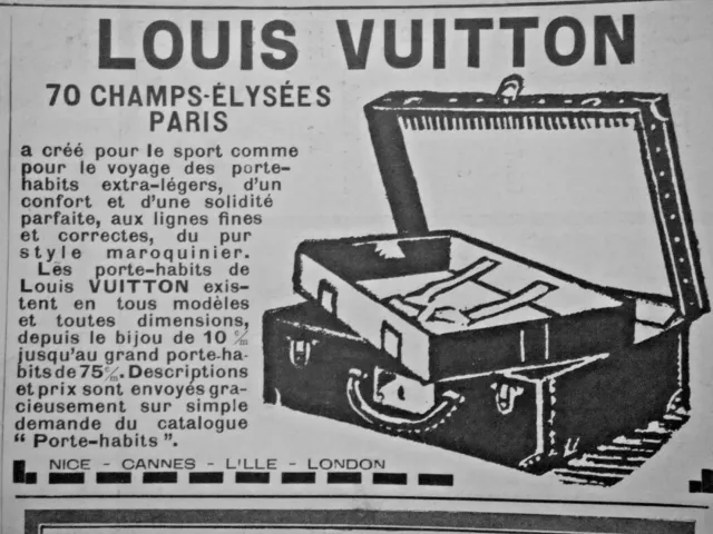 Publicité De Presse 1925 Louis Vuitton Les Portes Habits - Advertising