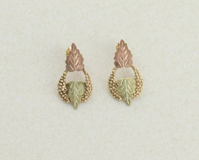 10k Black Hills Gold Earrings Stud Post Earrings Leaf Design