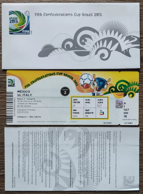 TICKET & Hülle FIFA Confed Cup 2013 Mexico Mexiko - Italy Italien Match 2 Rio