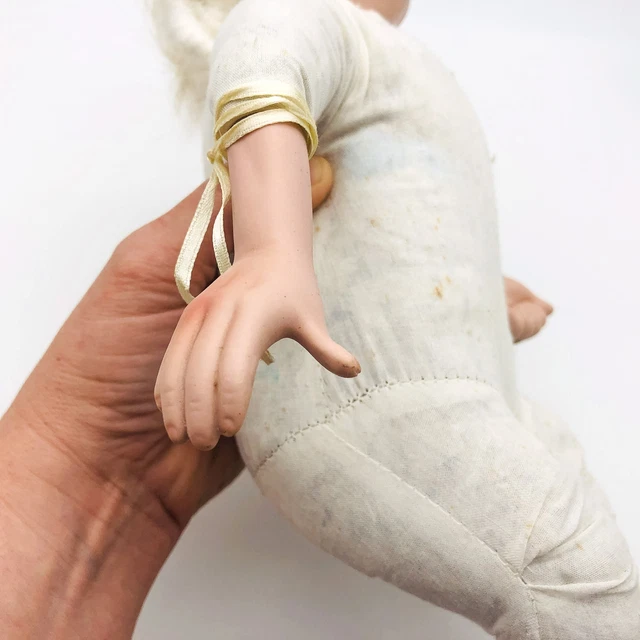 Vintage Cloth Doll Porcelain Bisque Sewn Body 16" Grandma Nana Grumpy Babydoll 4
