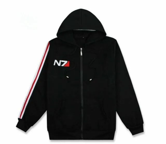 Game Mass Effect John·Shepard N7 Cosplay Black Zipper Jacket Coat Hoodie UK