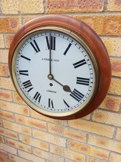 Antique 8 Day Single Fusee  15" Diam Mahogany Dial Wall Clock. Working Order.