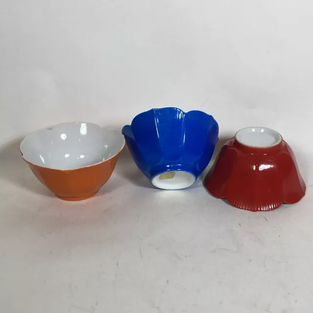 VTG OMC Japan Lotus Bowl Blue Red Orange Small 3.5” Set Of 3