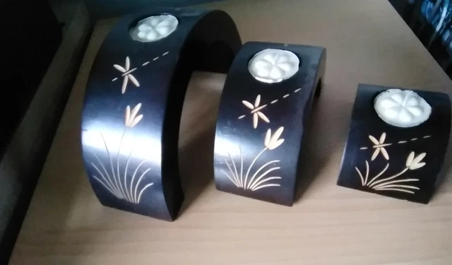 Set di 3 portacandele ponte in legno tealight