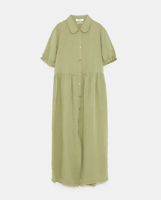 ZARA NEW LINEN Dress Khaki Green Long Midi Shirt Style Collar Button Size S/M 45.99 - PicClick UK ZARA NEW LINEN Dress Khaki Green Long Midi Shirt Style Collar Button Size S/M 45.99 - PicClick UK