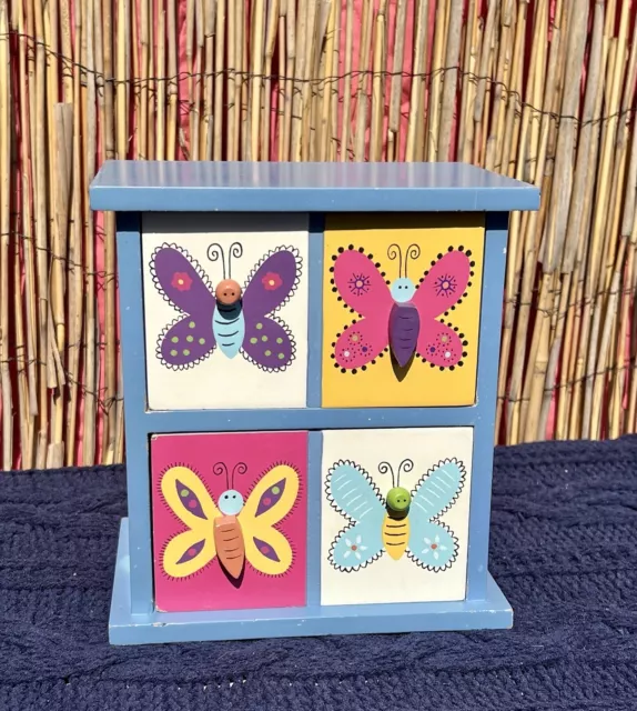 Vintage Mini Wooden Dresser Butterflies 3D Handles Doll House Furniture Storage
