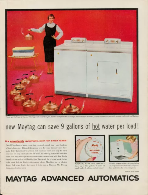 1955 Maytag Washer Dryer Home Appliance Vintage Retro Print Ad Save Gallons Hot