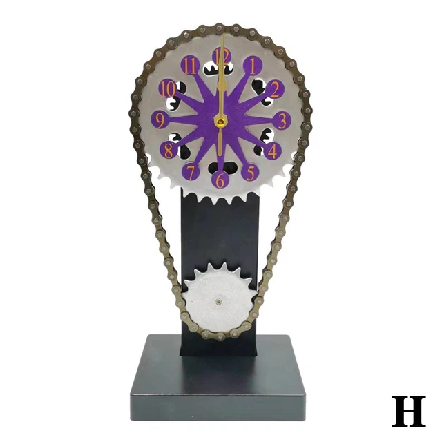 Purple Vintage Rotating Gear Clock Desk Clock Antique Gear Iron Timing Chain  E0