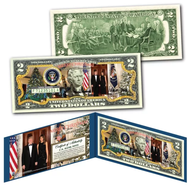 Donald & Melania Trump White House MERRY CHRISTMAS XMAS Official Genuine $2 Bill