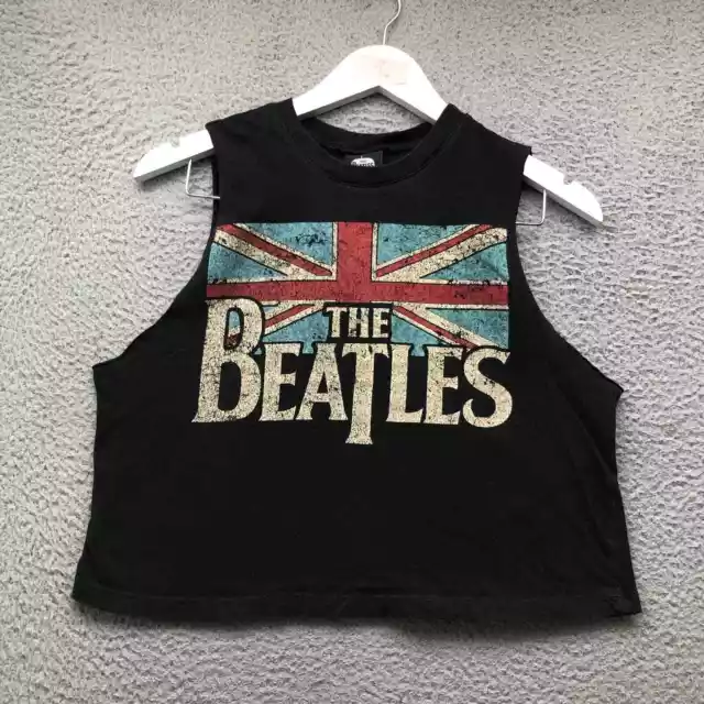 The Beatles Tank Top Shirt Women's Medium M Cut Off Crew Neck Graphic Black