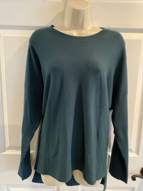 Eileen Fisher Luxe Merino Stretch Box-Top Responsible Wool, Pine, Size L   NWT