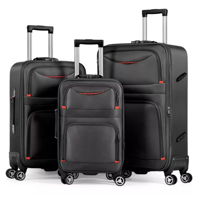 3 Piece Softside Expandable Luggage Set w/Spinner Wheel, Lightweight Suitcase