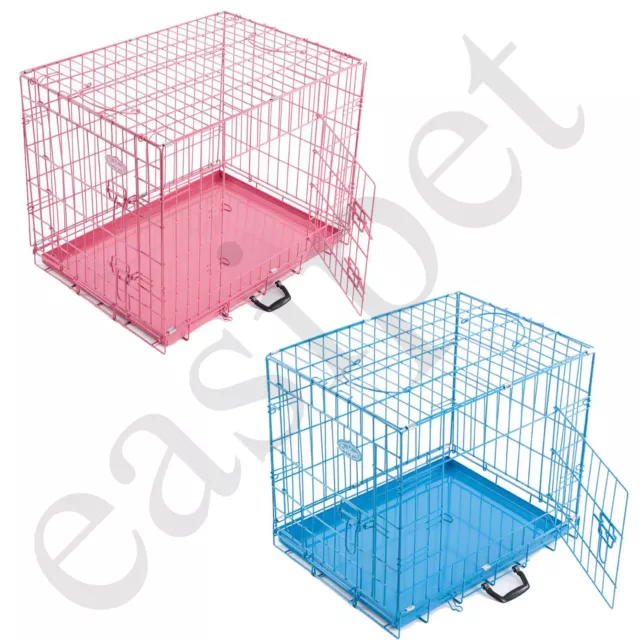 Pink Blue Dog Puppy Metal Training Cage Crate Carrier S M L XL sizes Easipet
