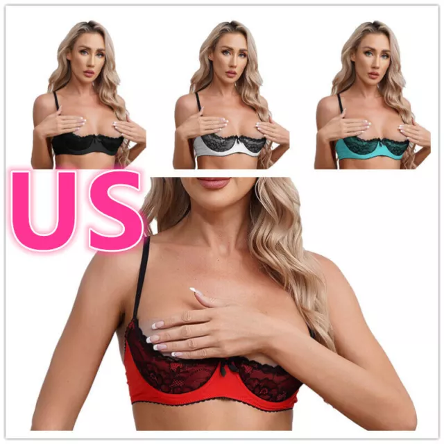 US Women's Shelf Bra 1/4 Cup Lace Underwire Push Up Bralette Lingerie Balconette