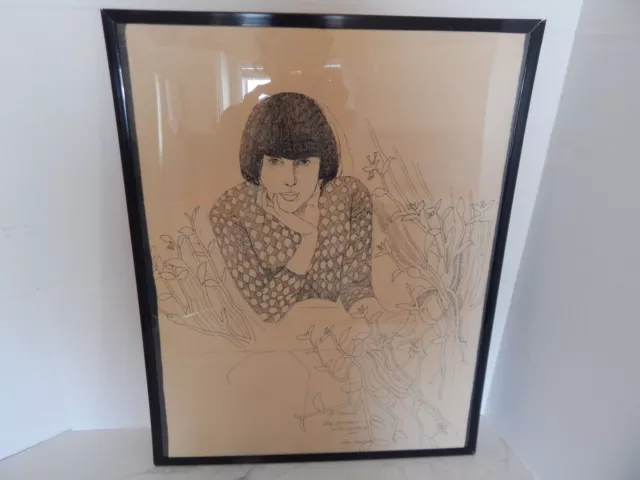 Ann Woolfolk Self Portrait Original Drawing Signed & Personalized "For Maurice"