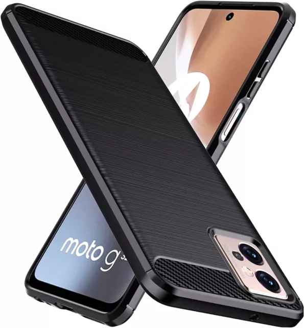 For Motorola Moto G32 Case Silicone Carbon Fibre Phone Cover + Screen Protector