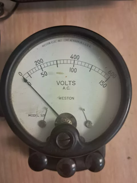 Vintage Weston Electrical Instrument 528 Dual Scale AC Amperes Analog Voltmeter