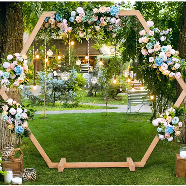 97x83" Wooden Hexagon Wedding Arch Frame Backdrop Stand Garden Arbor Party Deco