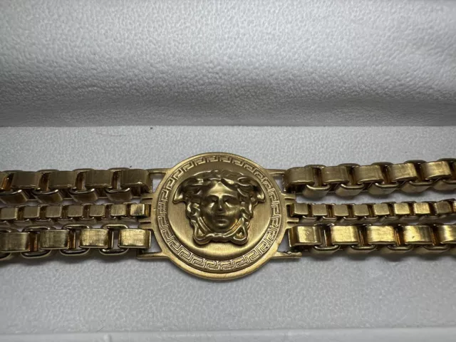 Vintage Versace Medusa Medallion Large 3 Strand Gold Tone  Men's Bracelet