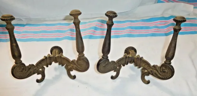Antique ~ Salvage ~ Pair Cast Iron Ornate Double Hat/Coat Hooks 7" wide   #2427