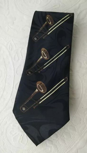 Men's Tie Black with Trombone Design ~By Steven Harris 59" Classic