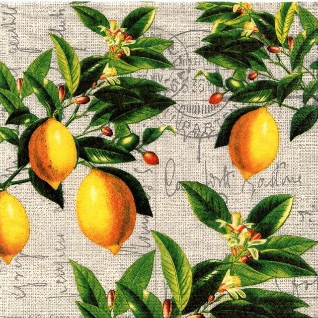 Serviettes en papier citrons fruits en branche. Napkins citrus lemon fruits 02