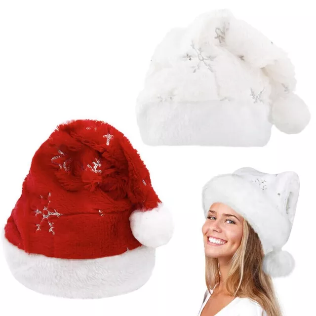 Xmas Santa Claus Hat Christmas Hats for Adults Plush Velvet Luxury Snowflake Hat