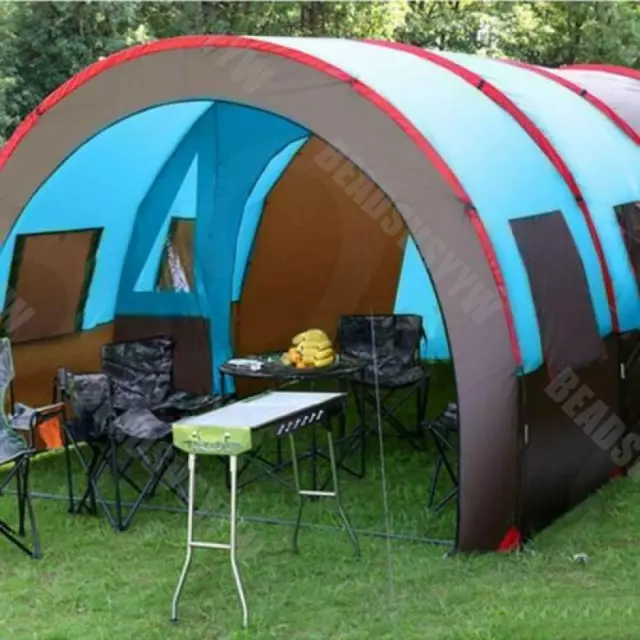 8-10 Person Large Double Layer Tent Tunnel Camping Family Travel Outdoor Tent