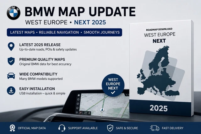 Genuine BMW Road Map Europe East/West NEXT 2025 – Includes FSC Code & Updated Maps Bmw Navigation Update Genuine BMW Road Map Europe East/West NEXT 2025 – Includes FSC Code & Updated Maps Bmw Navigation Update