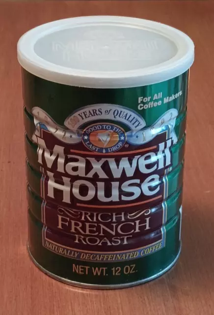 MAXWELL HOUSE COFFEE GREEN TIN ~ 100th Anniversary, 12 oz. Can & Lid, Empty