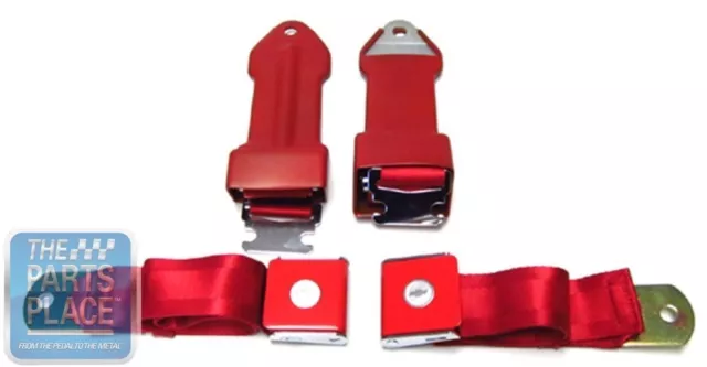 1964-66 Chevrolet Bowtie Lift Latch Style Front Seat Belts Retractable Red