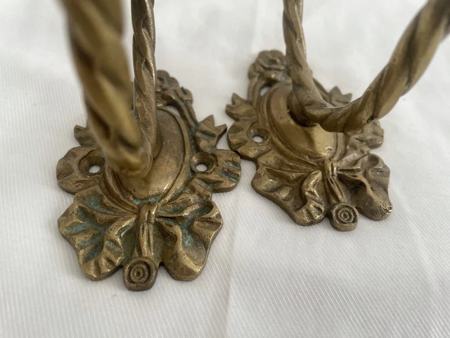 Pair 2 Antique Victorian Ornate Amber Glass Brass Hook Coat Hanger Wall Hardware 19