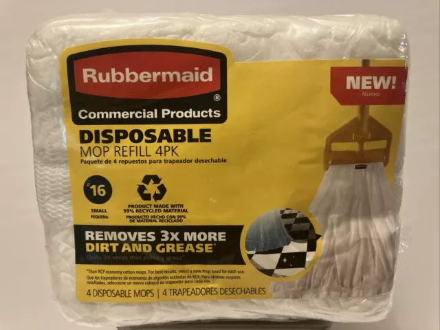 Rubbermaid Disposable Mop Refill #16 Small Rubbermaid Commercial Pack Of 4 New