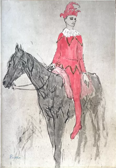 Lithographie d'après Picasso vers 1960, Arlequin à Cheval, imprimé par NYGS