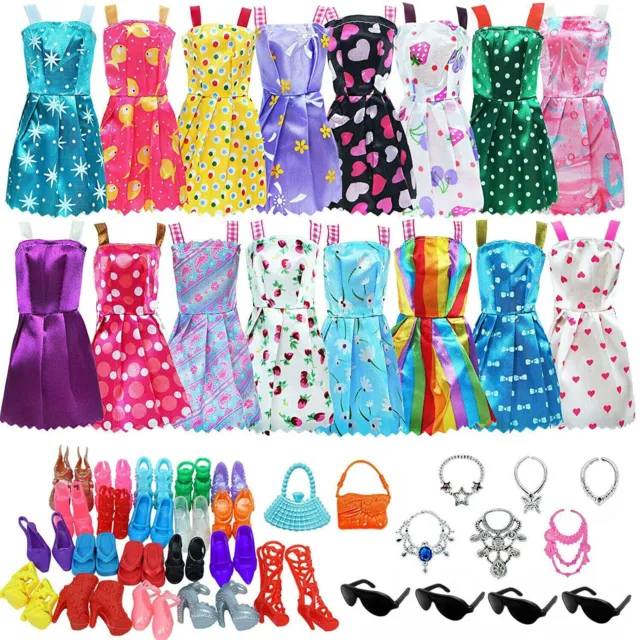 42Pcs Barbie Doll Clothes Bundle Dresses Shoes Set Lot Accessories Girl Toy Gift