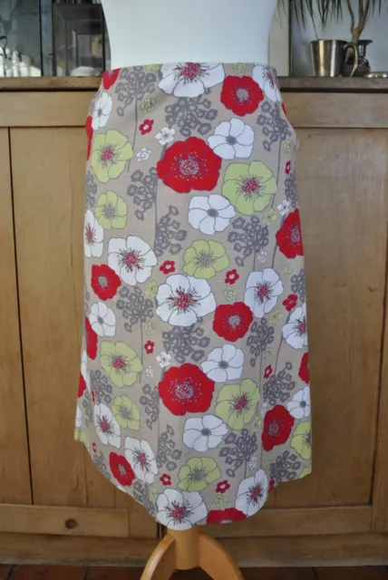 Vintage Laura Ashley Floral Retro Beige Chic Linen Blend A-Line Skirt Size UK 8