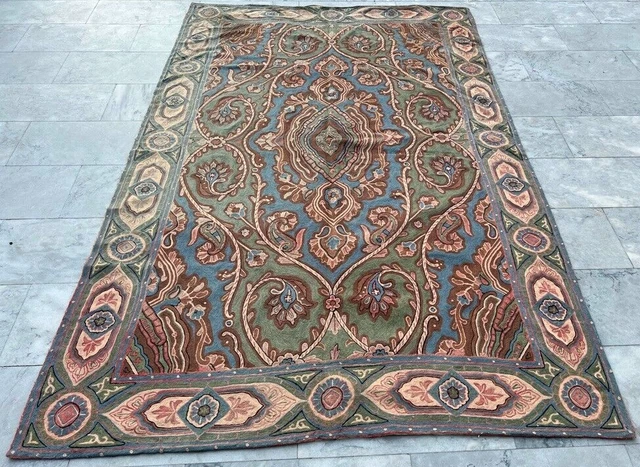 French Style Vintage Aubusson Handmade Boho Aubusson Rug Chain Stitch Rug 5x8 ft