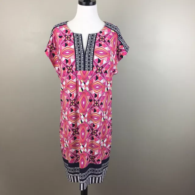 Laundry by Shelli Segal Geo Print Shift Dress Size M Geometric Pink Navy Blue