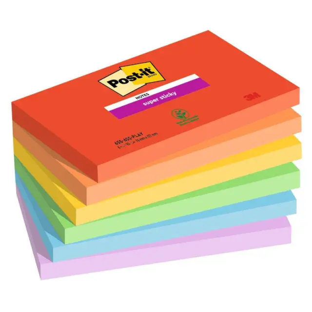 Blocco Post it® Super Sticky - 655-6SS-PLAY - 76 x 127 mm - colori Playful - 90