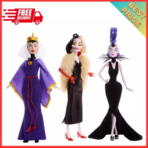 Disney Villains Evil Queen, Cruella De Vil and Yzma Collectors Fashion Dolls New