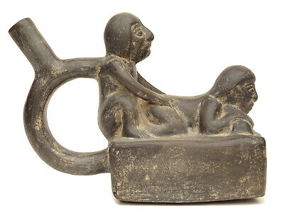 Pre-Columbian Peruvian Moche Erotic Figure Stirrup Spout Vessel Maya Inca Aztec 3