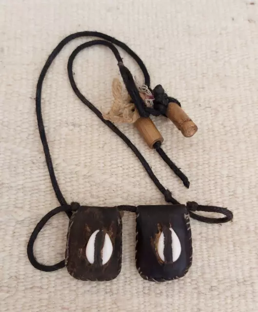 Authentic Ancient African Talisman Pendant Leather Amulet With Shell -Very Old