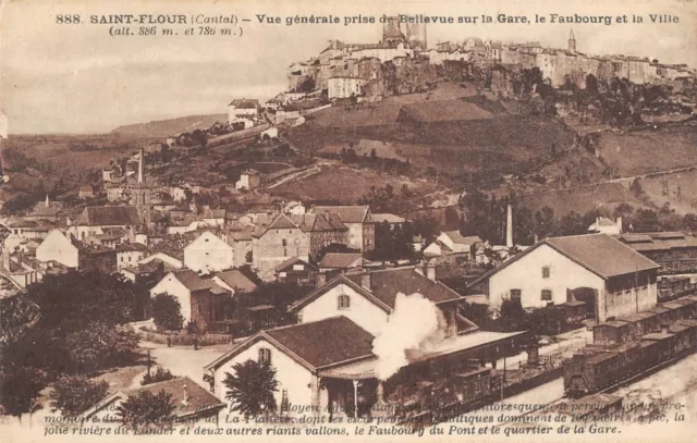 Cpa 15 Saint Flour General View Taken From Bellevue On The Station (Train