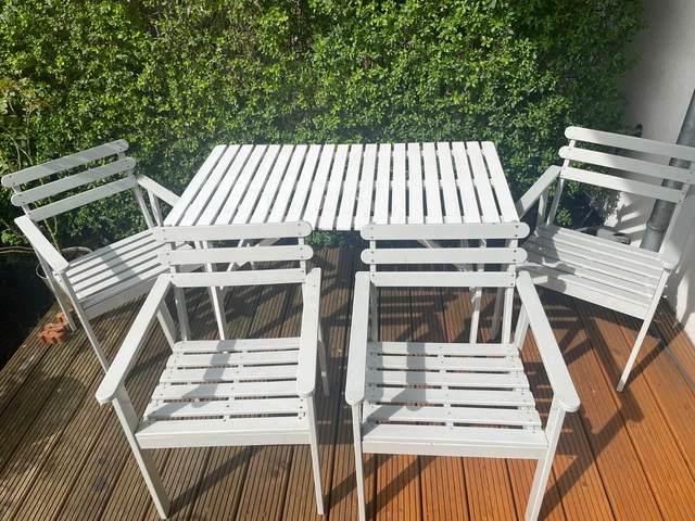 IKEA ASKHOLMEN GARTEN Tisch und Stühle Set Grau/Weiß (1 Tisch and 4