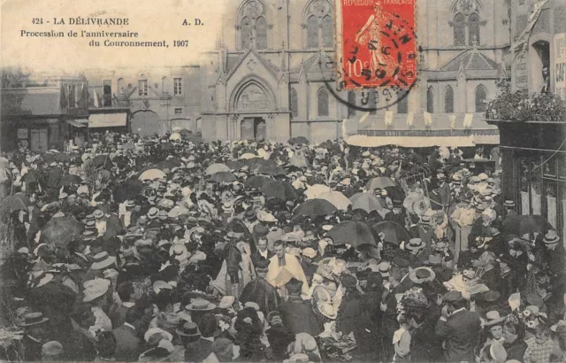 Cpa 14  La Delivrande Procession De L'anniversaire Couronnement 1907