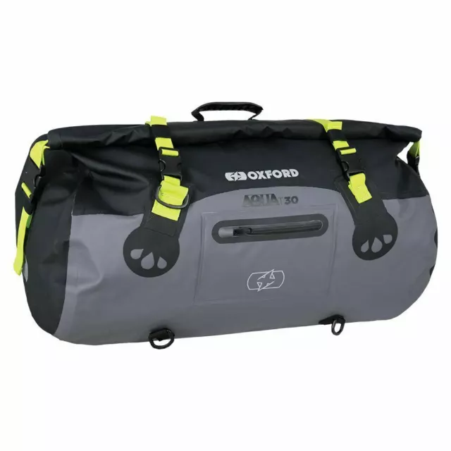 Oxford Aqua Waterproof T30 Motorcycle Luggage Roll Bag Black/Grey/Fluo