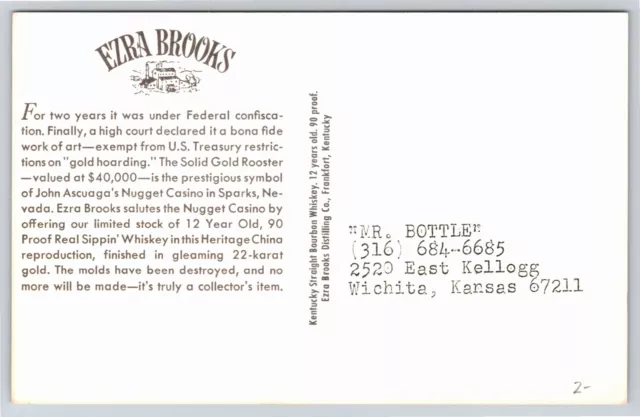 Advertising~Ezra Brooks Whiskey~John Ascuaga Casino Golden Rooster~Postcard 2