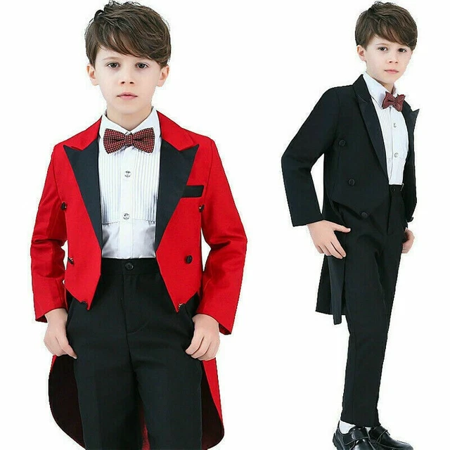 Bambini Bimbi Smoking Coda Abiti Formale Matrimonio Frac 4 Pezzi Set Costume Da